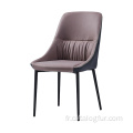 Chaise de salle à manger empilable tubulaire en aluminium marron moderne en tissu beige imitation bois recouverte d&#39;un coussin moelleux